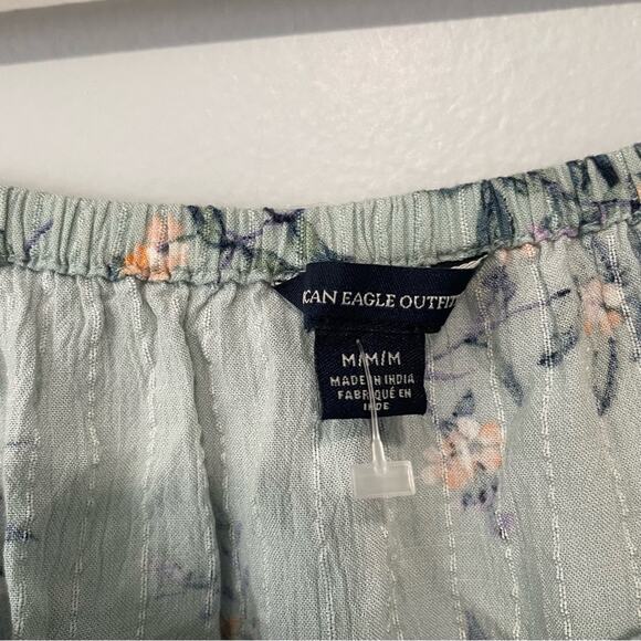 American Eagle blue floral poet top bell sleeves size medium coquette boho chic - Picture 7 of 10